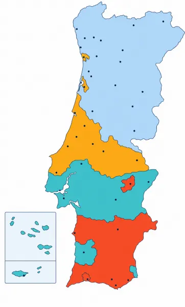 Mapa da dureza da água em Portugal continental e ilhas por regiões